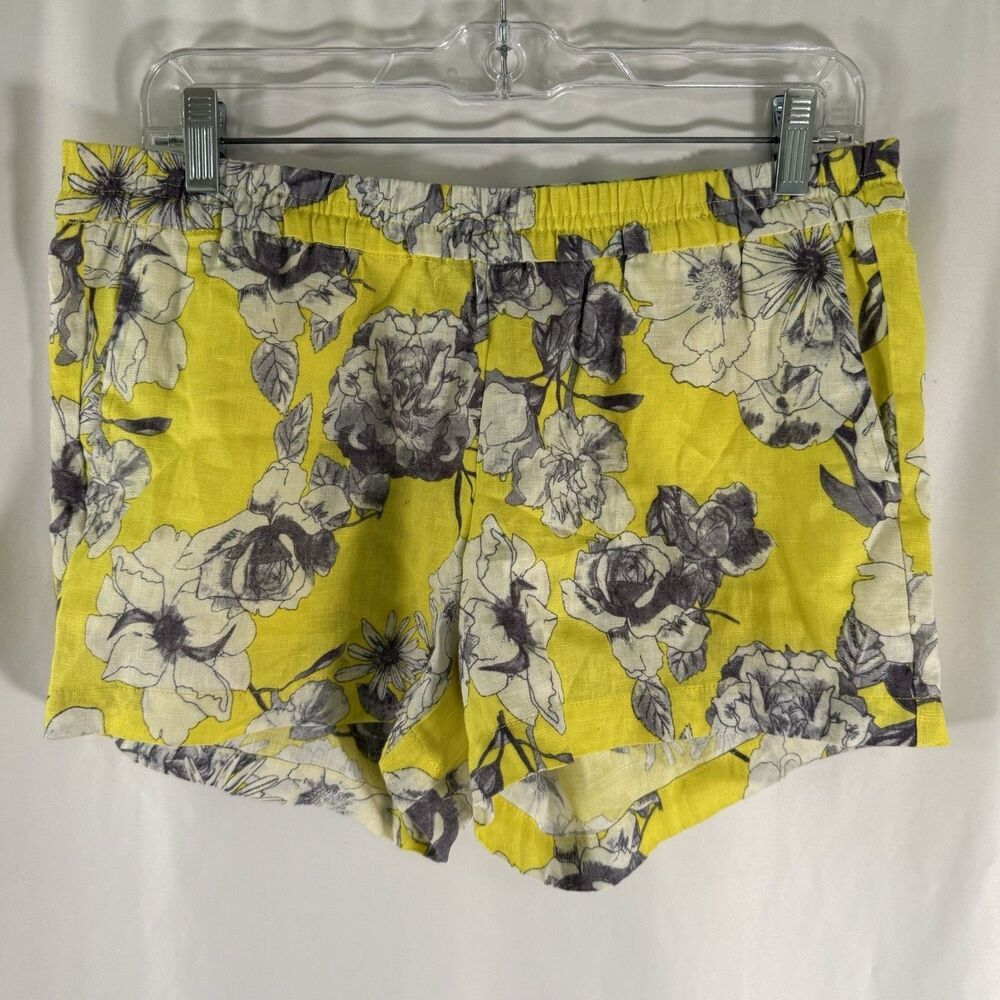 Kut from the Kloth 100% Linen Shorts Womens 8 Yellow Floral Pull On Slash Pocket
